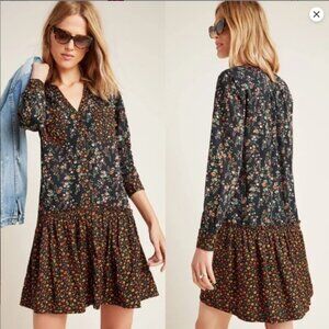 Anthropologie Maeve Marlie Floral Button Front  Drop Waist Dress SZ 8